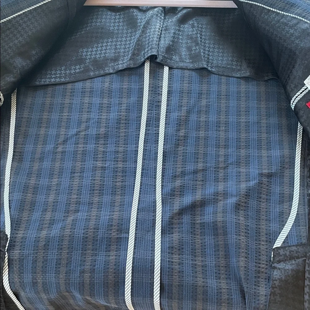 John Varvatos Dark Navy Plaid Sport Double Button 3 Pocket Back Flaps Jacket
